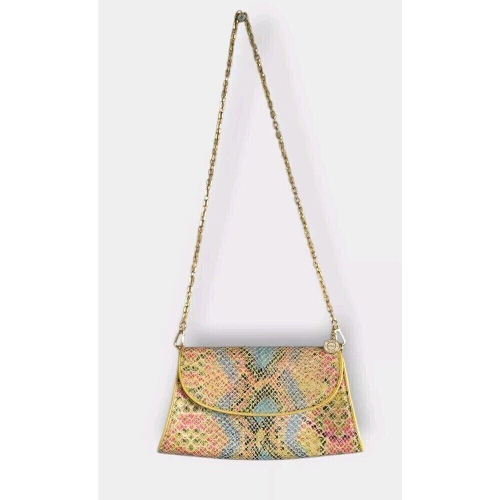 Vtg Abas Clutch Shoulder Bag Womens Yellow Leather Snakeskin Removable Strap